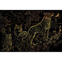 Гравюра А4 Рыжий кот Волки в лесу Г-5977 Эффект- золото